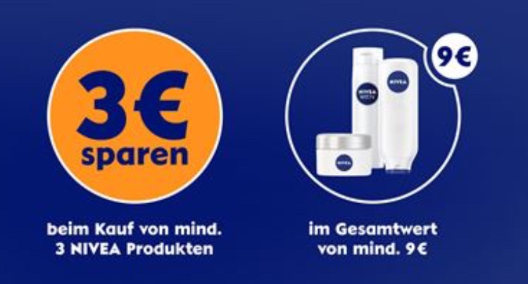 NIVEA 3€ Coupon ab 3 Produkten und ab 9€ Gesamtwert