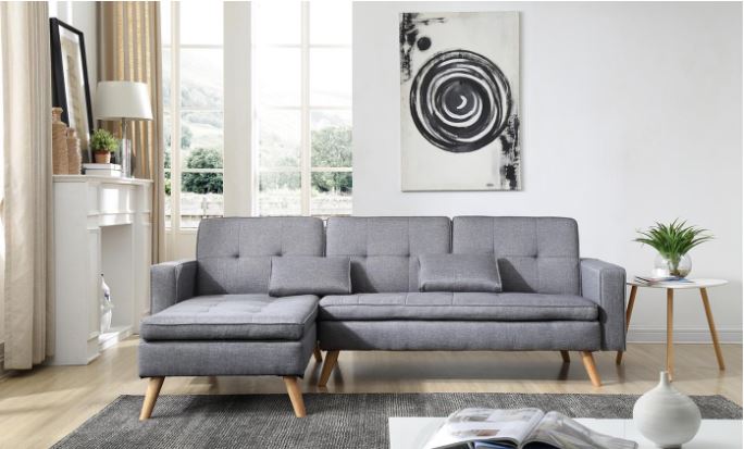 Bobochic Ecksofa Nora mit Schlaffunktion in Hell- oder Dunkelgrau inkl. 3 Kissen für 449 EUR (statt 1.199 EUR)